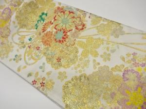 菊に桜模様織出し袋帯